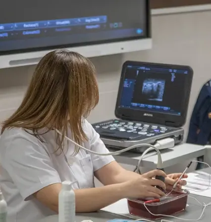 Alumnos utilizando las instalaciones de diagnóstico por imagen como parte de su formación en el grado en fisioterapia de UCAM Universidad.