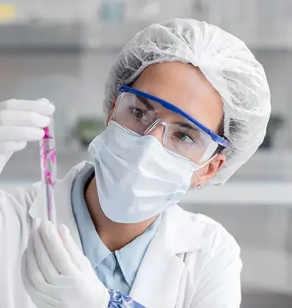 Estudiante del área de Ciencias y Tecnología de los Alimentos de la UCAM analiza una muestra en el laboratorio, reflejando la formación científica, experimental y orientada a la calidad y seguridad alimentaria.