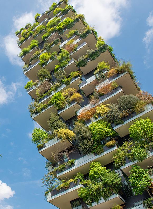 Edificio con paisajismo.