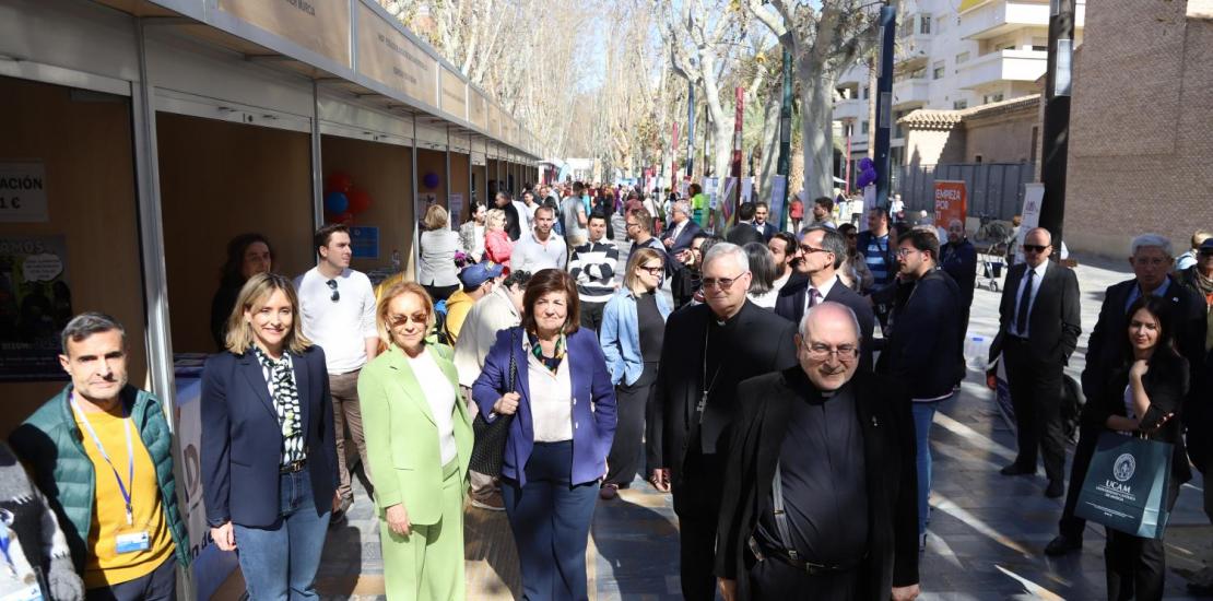 María Dolores García, presidenta de la UCAM; José Manuel Lorca, obispo de Cartagena; Conchita Ruiz, consejera de Política Social, Familias e Igualdad de la CARM; y Antonio Alcaraz, director de la Muestra, en la Muestra.
