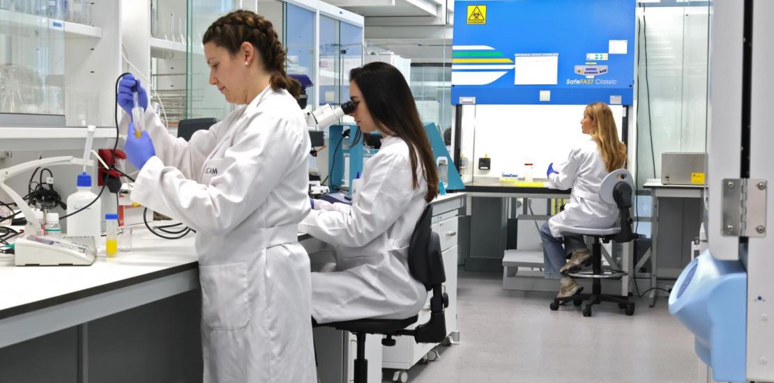Investigadoras de la UCAM en uno de los laboratorios de la institución