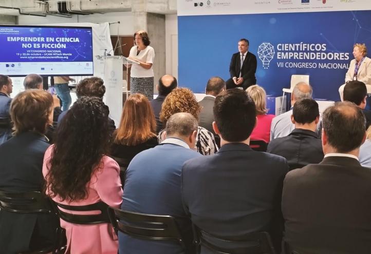 María Dolores García, presidenta de la UCAM, durante el acto inaugural del VII Congreso Nacinal de Científicos Emprendedores
