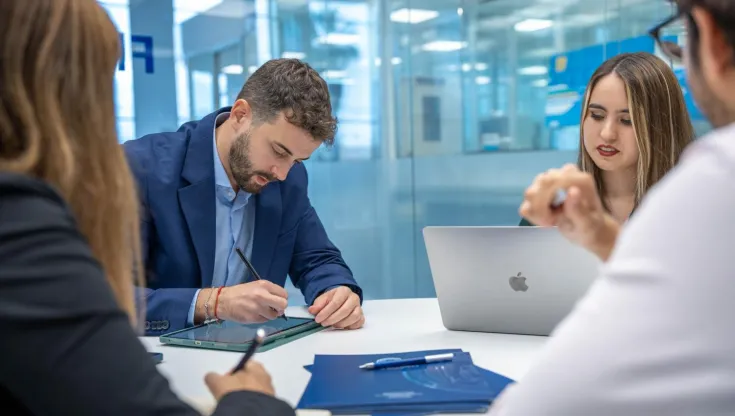 Un grupo de estudiantes en UCAM HiTech, el hub de innovación tecnológica y aceleración empresarial de la Universidad Católica San Antonio.